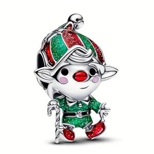 Festive Elf Charm with Red and Green Accents 925 Sterling Silver